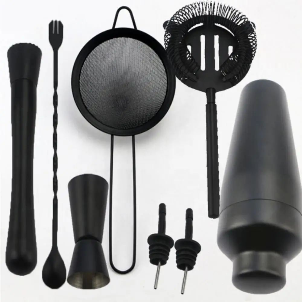 

Шейкер для бармена, набор для коктейлей набор из нержавеющая сталь, барные инструменты для 8 шт., Черный шейкер, набор для коктейлей, стальной матовый напиток