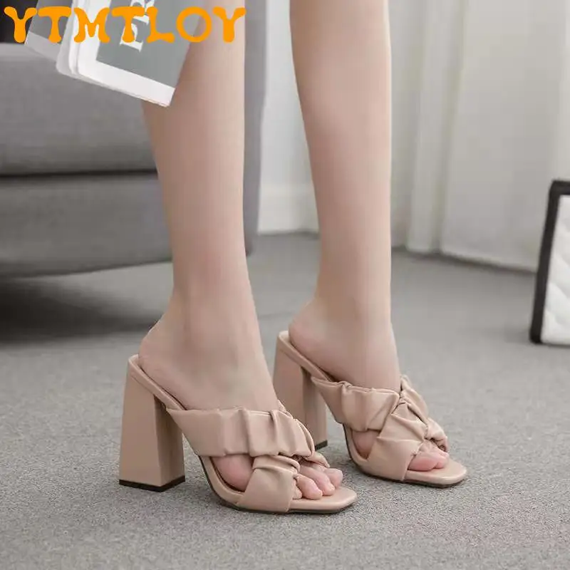 

2021 new summer Korean version of all-match fashion outer wear open-toed high heel slippers