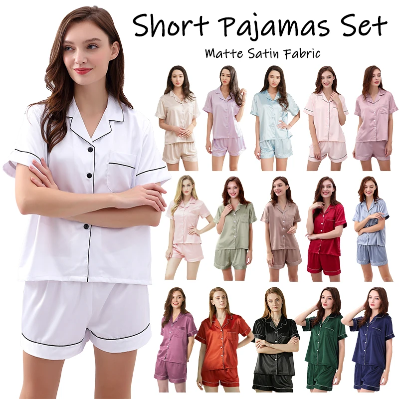 Custom Pajamas For Women Summer Short Pajamas With Shorts Matte Satin Pyjamas  Silky Polyester Birthday Sleepwear For Lady