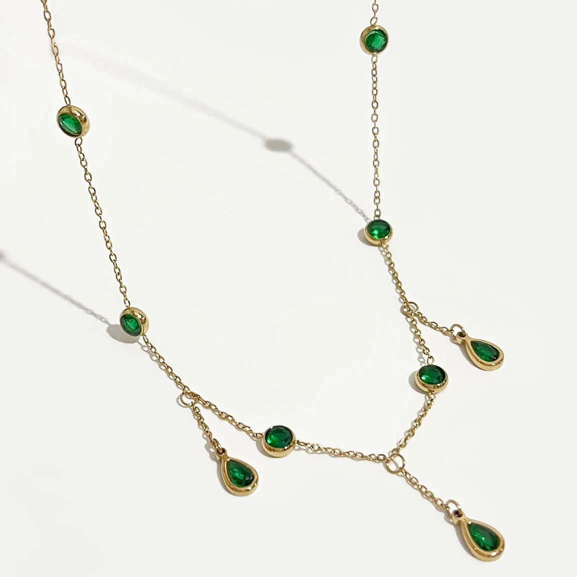 

Peri'sBox Exquisite Clear Green Cubic Zirconia Charm Necklace Dainty Stainless Steel Collar Necklaces Jewelry Bijoux Femme Party