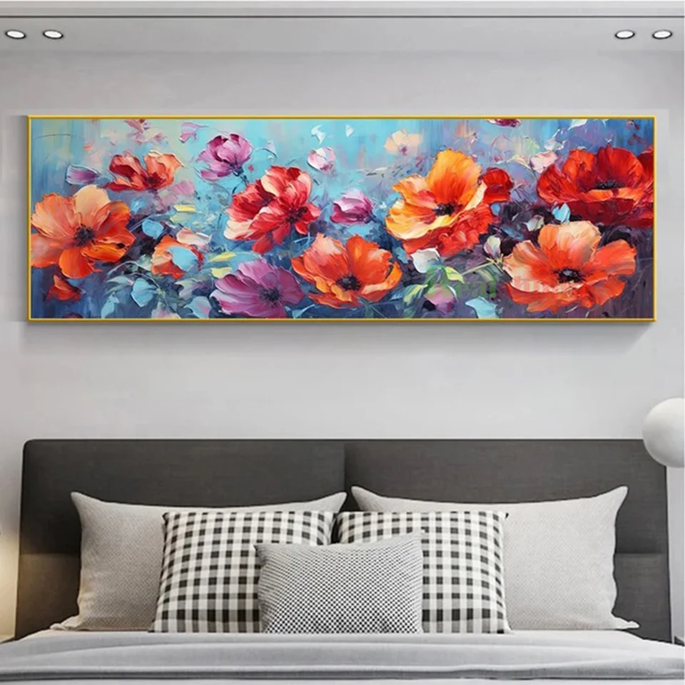 Акварельная красная роза цветы мака фотокартина большая круглая квадратная