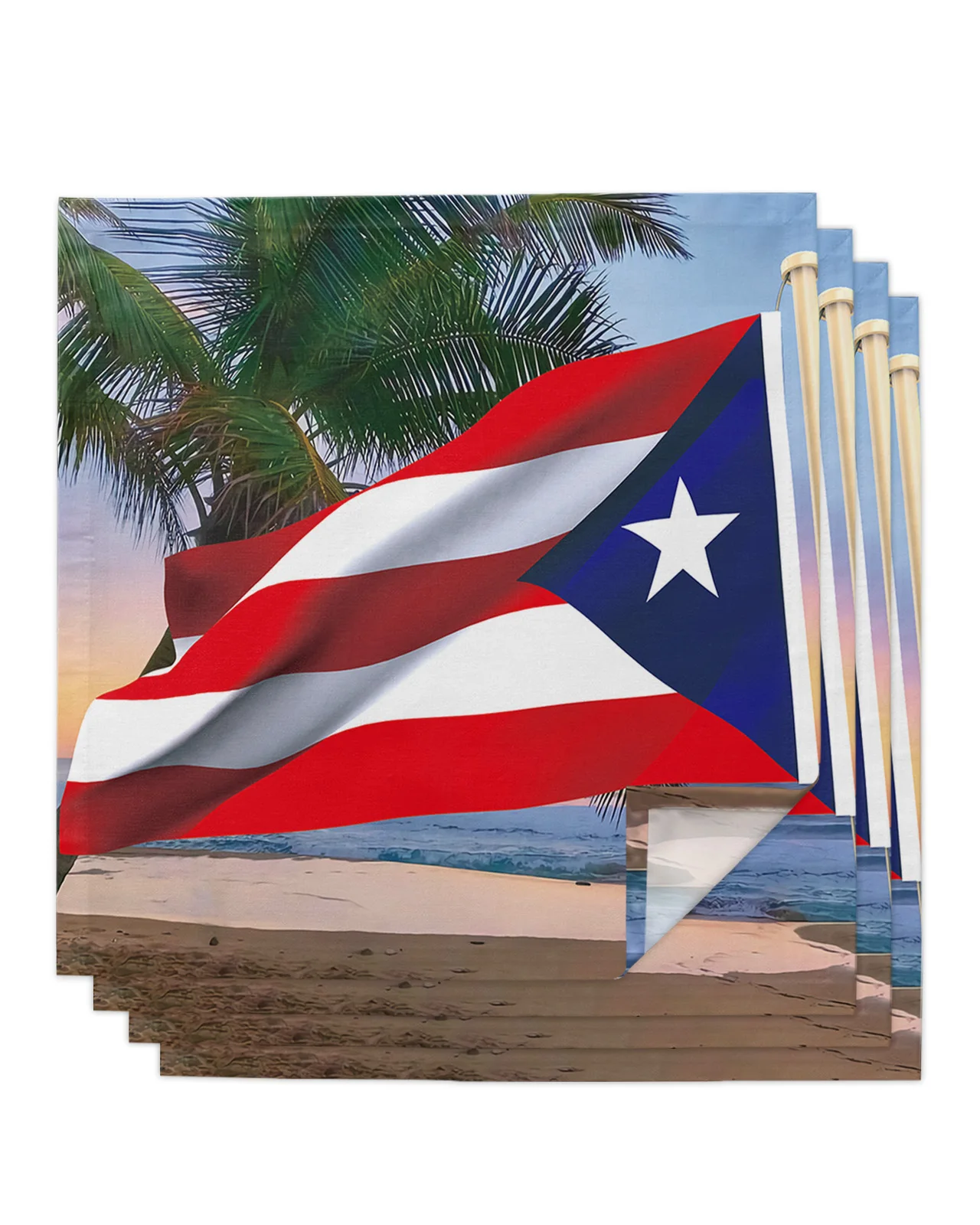 

4pcs Palm Coconut Tree Puerto Rico Flag Beach Square 50cm Table Napkin Wedding Decoration Table Cloth Kitchen Serving Napkins