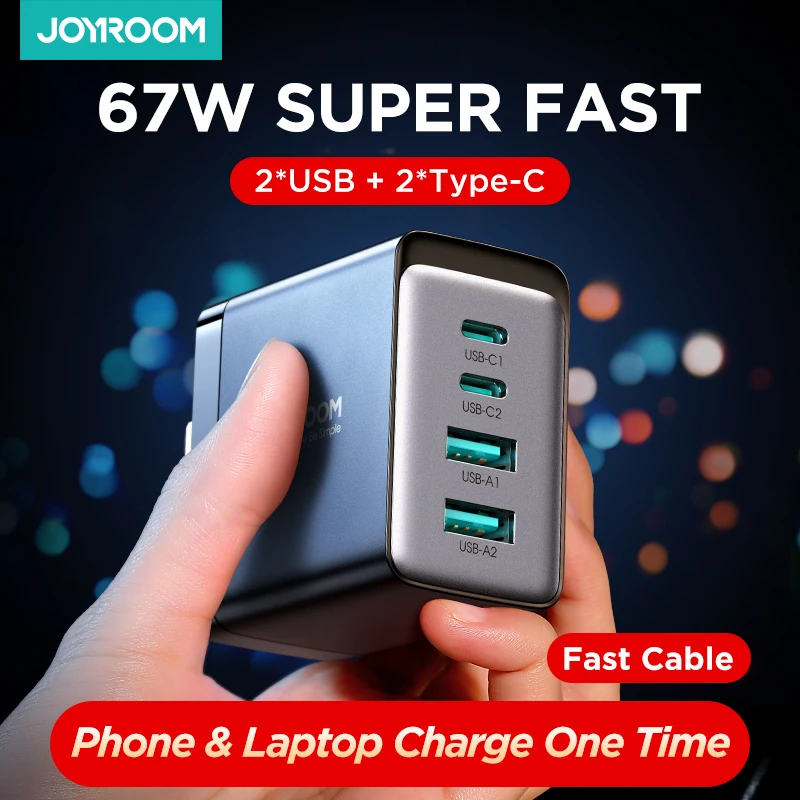 Joyroom 67W GaN USB Charge EU/US/UK Plug Quick Charger For iPhone 14 13 Pro Macbook Type C Fast Charge 3.0 Mobile Portable 2023