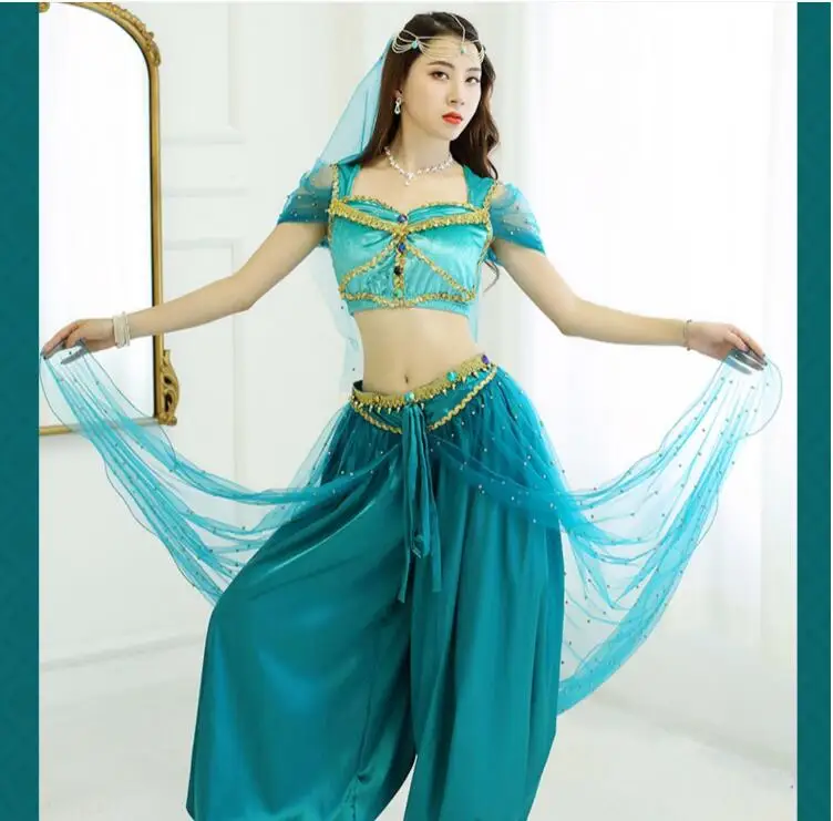 

2023 женский танцевальный костюм с колокольчиком, магический фонарь Аладина, платье принцессы жасмин для танца живота