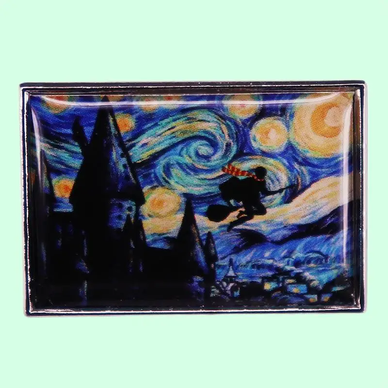

Famous Dutch Painter Starry Sky and Castle Brooch Art Painting Metal Badge Bag Accessories Exquisit Fashion Jewelry Friend Gifts