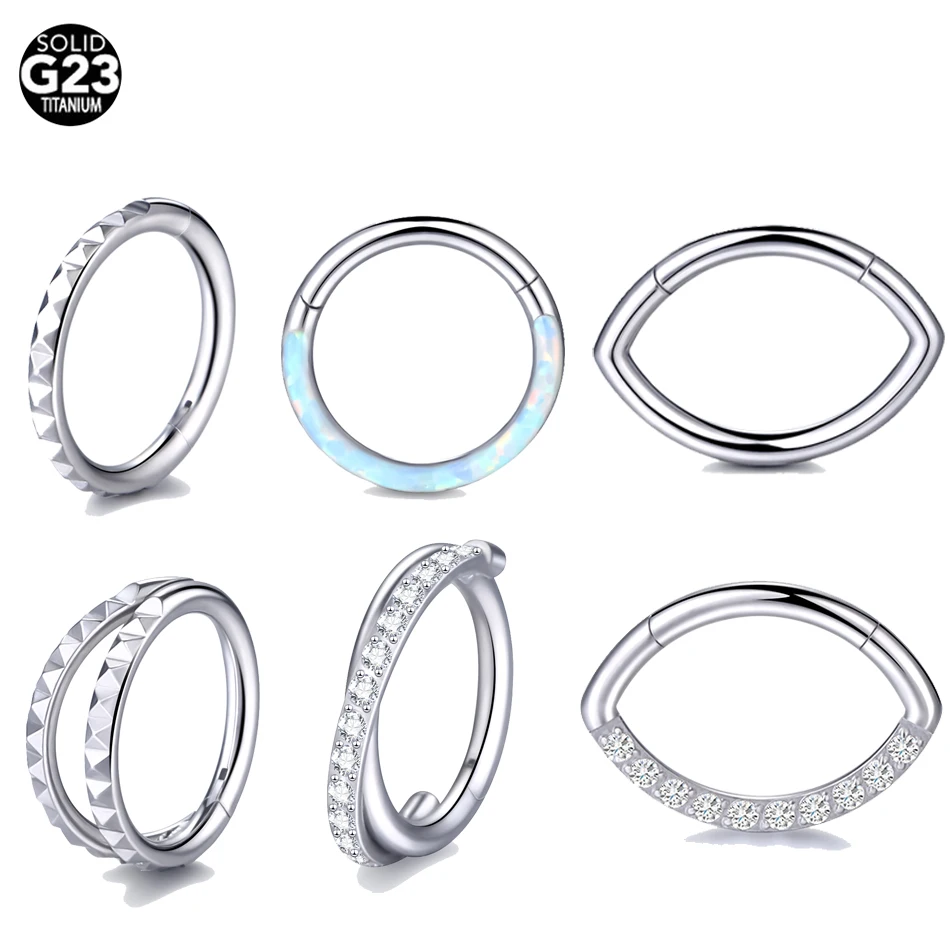 

1Pc G23 Titanium CZ Opal Hinged Segment Ring Nose Septum Ring Open Small Cartilage Earring for Women Body Piercing Jewelry 16G