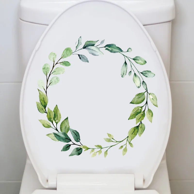 

Leaf Print Toilet Lid Sticker, Lucky Wreath Toilet Decorative Sticker, Waterproof Removable Toilet Stool Sticker