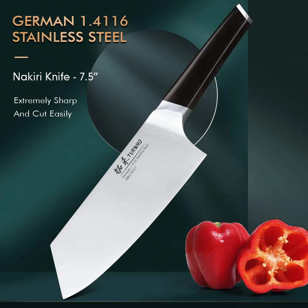 

7,5 дюймовый японский шеф-повара ножи накири Профессиональный немецкий 1.4116 кухонный нож из нержавеющей стали для резки мяса рыбы овощей