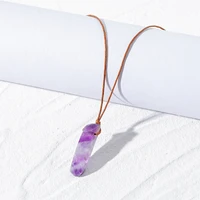 simple style white pink purple quartz crystal stone pendant necklace women long minimalist necklace