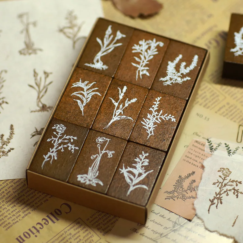 

9 шт./компл. печать на дереве с растениями, креативная серия цветов, травы, печать, украшение «сделай сам», искусственные прозрачные штампы, т...