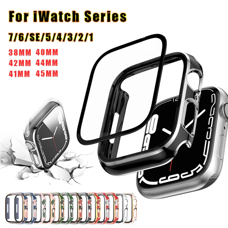 

Watch Case compatible with Apple Watch 7 41mm 45mm Tempered Glass 40mm 44mm for iWatch 6 SE 5 4 3 2 1 Series 38mm 42mm Cover