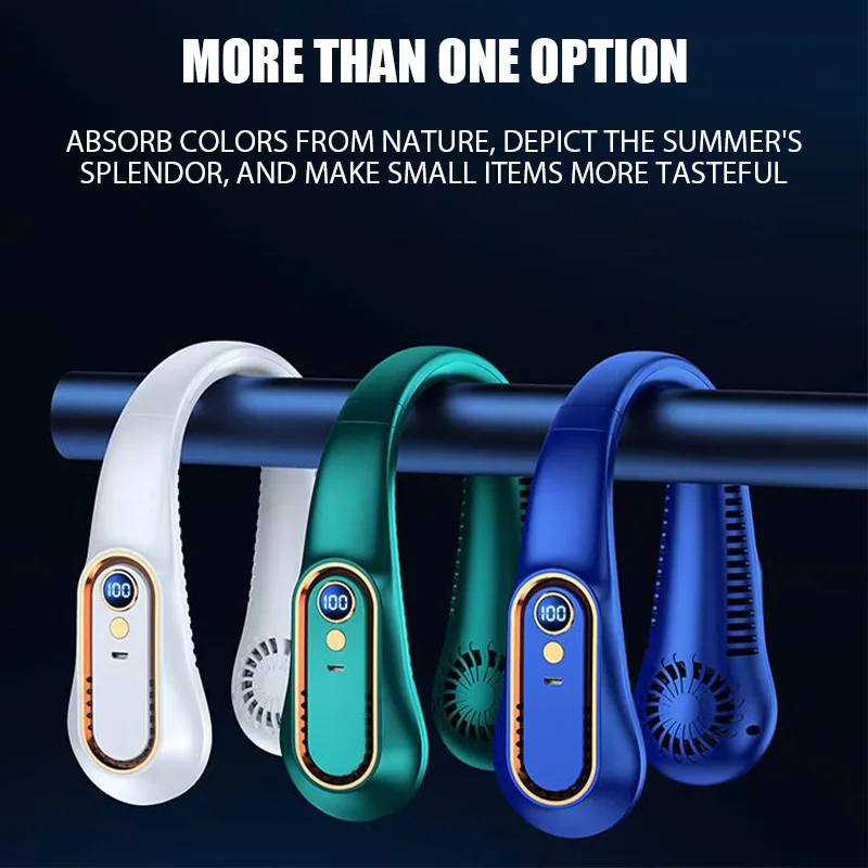 Фото Xiaomi шейный вентилятор с цифровым дисплеем, мощность вентилятора, безлопастной шейный вентилятор, портативный мини-воздухоохладитель, зарядка через USB, электрические вентиляторы №2