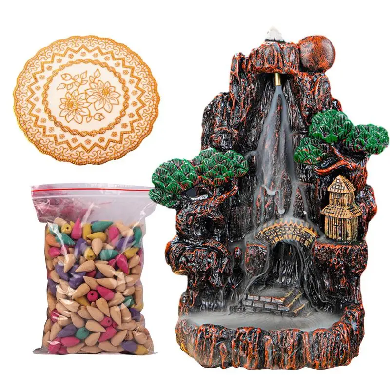 River Mountain Incense Holder Mountains River Waterfall Decoration For Home Fragrance Fireplace Backflow Aroma Smoke Fountain