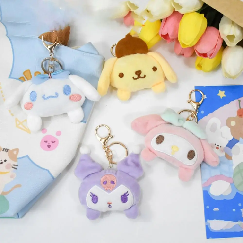 

Kawaii Sanrios Series Keychain Cartoon Cinnamoroll My Melody Kuromi Plush Charm Cute School Bag Keychain Doll Christmas Kid Gift