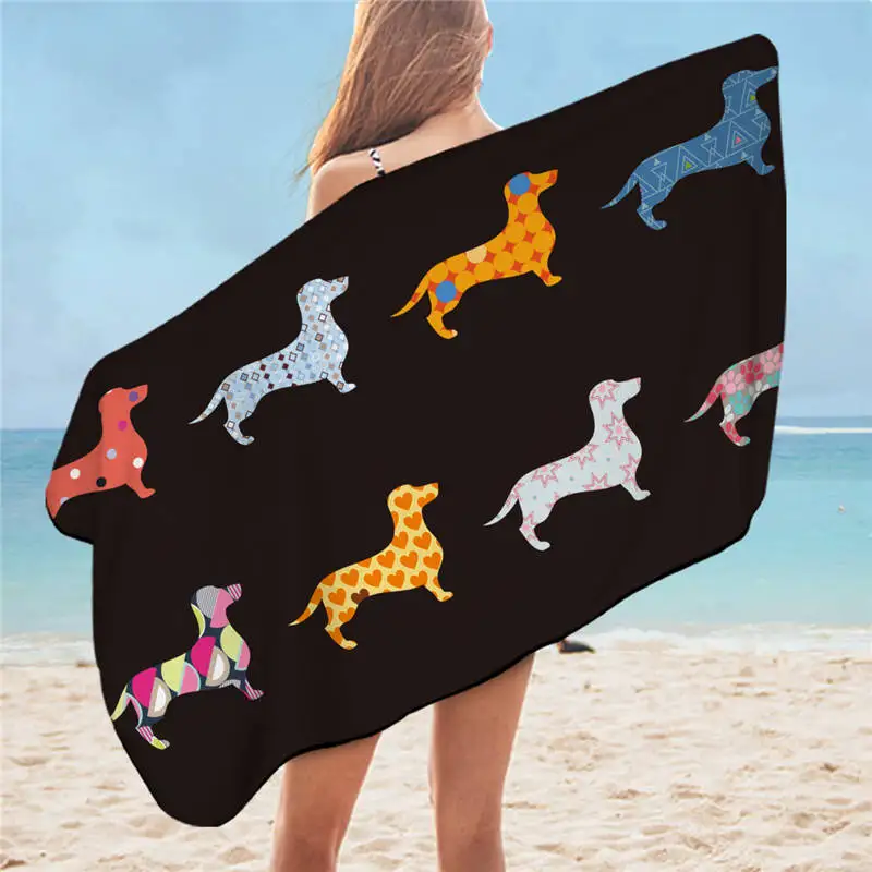 

Dog Bath Towel Soft Microfiber Beach Towel Bathroom Adult Kid Absorbent Beach Mat Cartoon Dachshund Swimming Towel