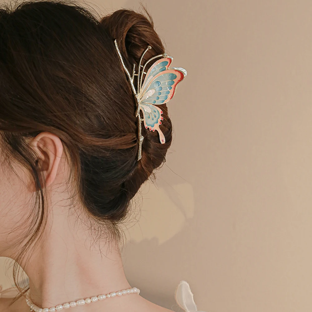 

Красочная 3D Заколка-краб для волос в виде бабочки, новинка, модная женская винтажная роспись, аксессуары для укладки волос в Корейском стиле