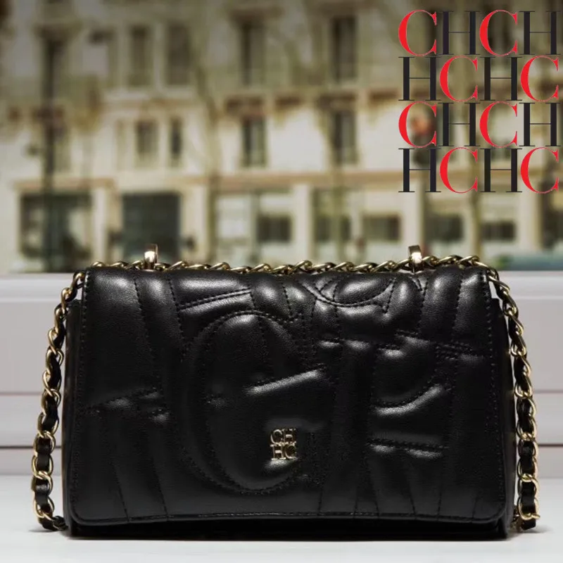 

100% Genuine Leather Lady Embossed CHCH HCHC Letter Pattern Chain Flap Bag 2022 New Fashion One-shoulder Messenger Square Bag Gg