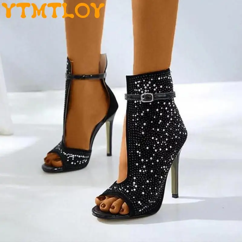 

2021 Hot Style Rhinestone Hollow Sexy All-match Thin Super High Heels Tide