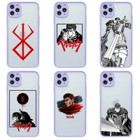 anime berserk guts phone case for iphone 13 12 11 pro max mini xs 8 7 plus x se 2020 xr light purple matte transparent cover
