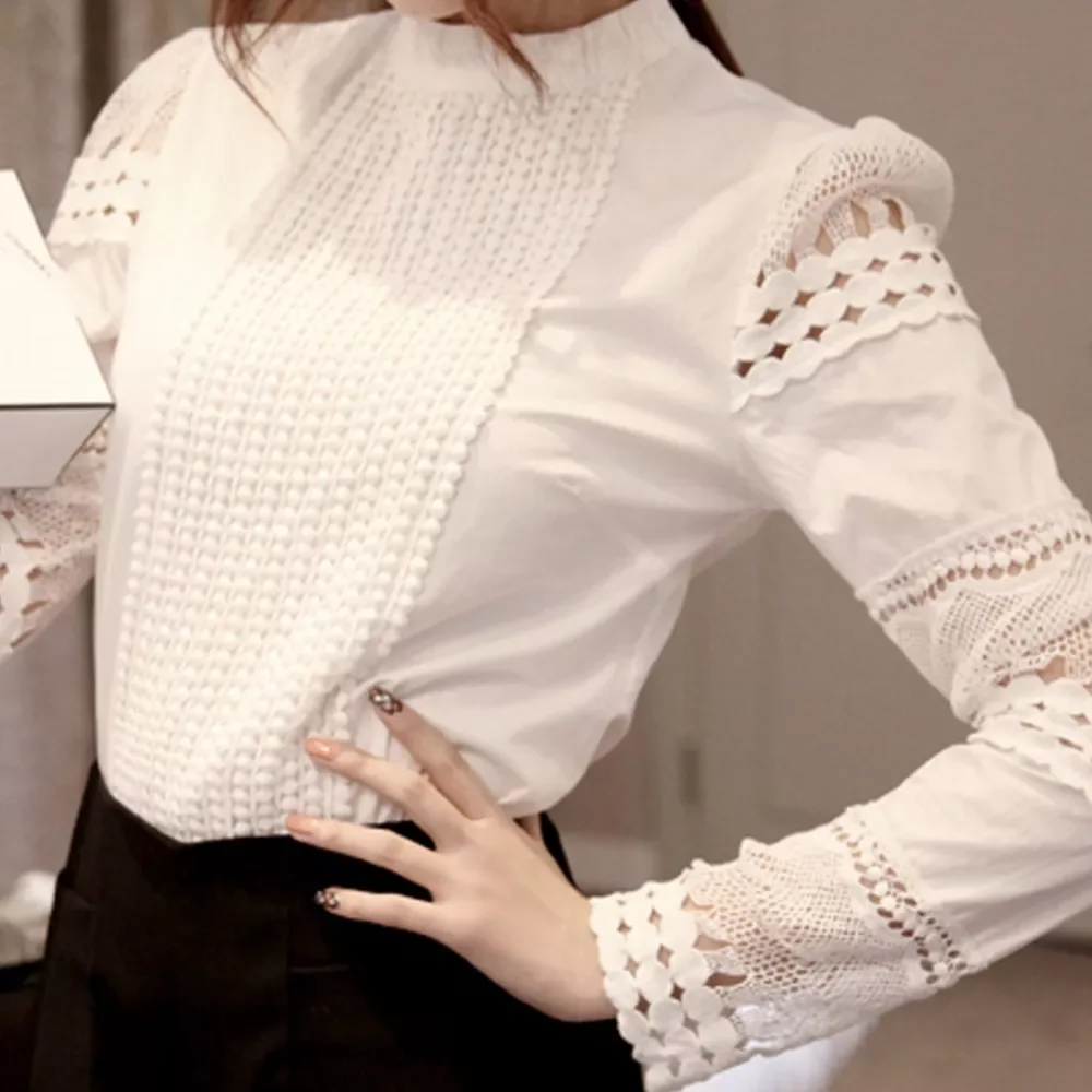 

2022New Lace Chiffon Blouse Women Shirt clothes Casual ladies long sleeve Womens Tops and Blouses S-5XL Hook Flower Hollow