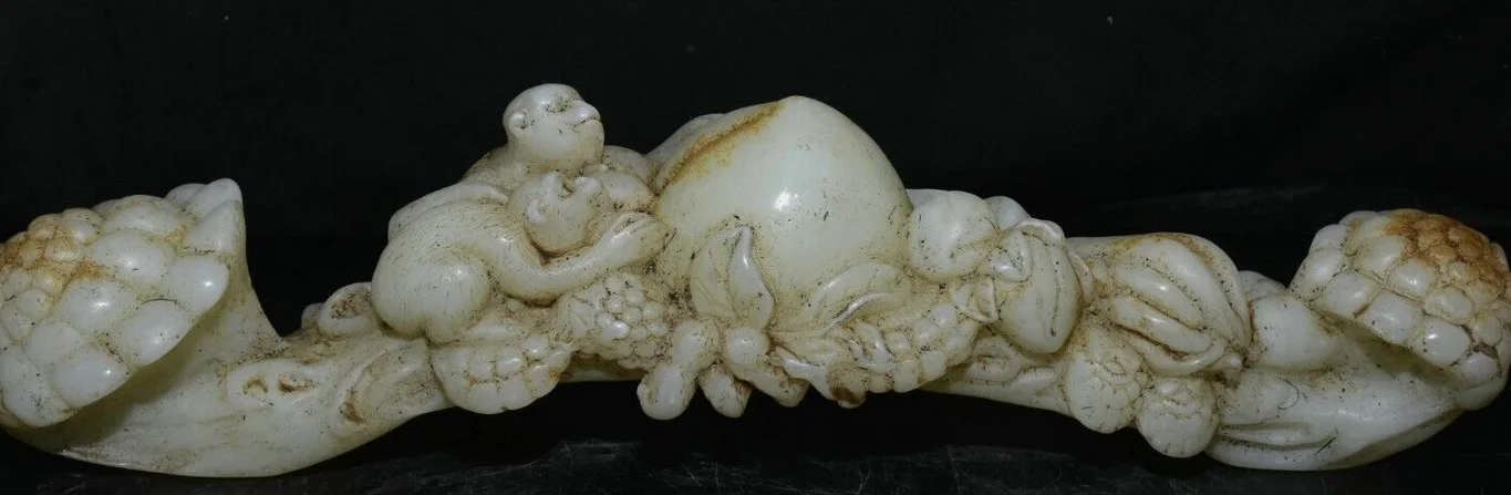 12-дюймовая китайская статуя богатства из натурального белого нефрита с резной