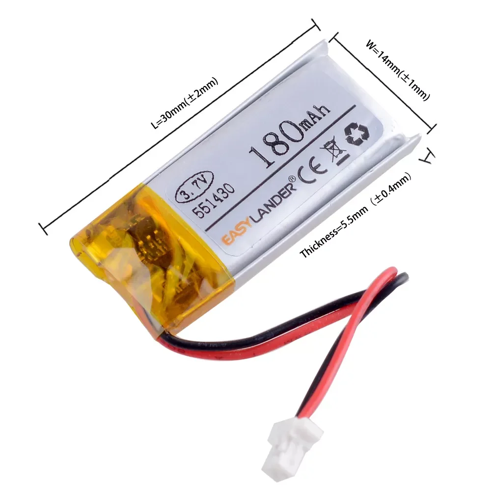 

2023New HP551429 D.11 170mAh 3.7V Lithium Polymer LiPo Rechargeable ion cells For Mp3 Alligator C-500 DIY bluetooth heads remote