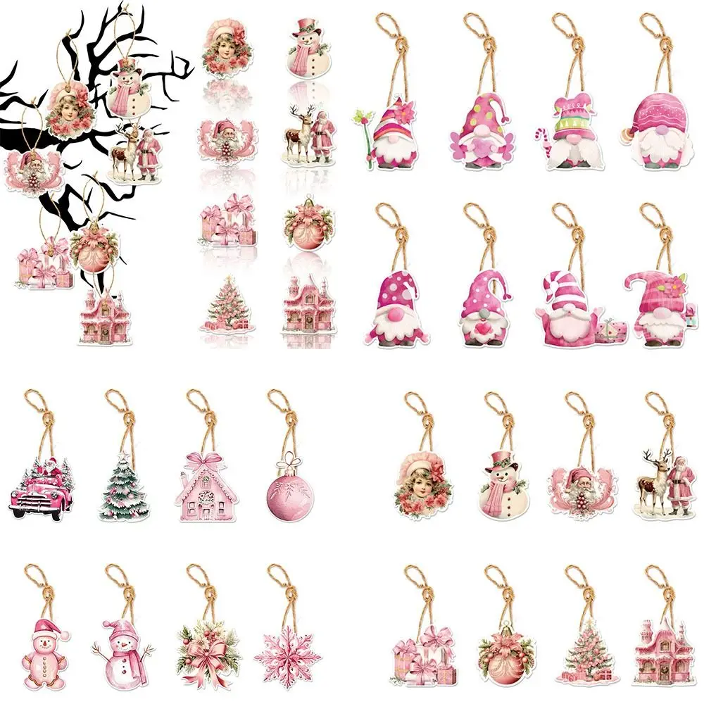 24 шт. розовая рождественская елка подвесной орнамент бумажный снеговик