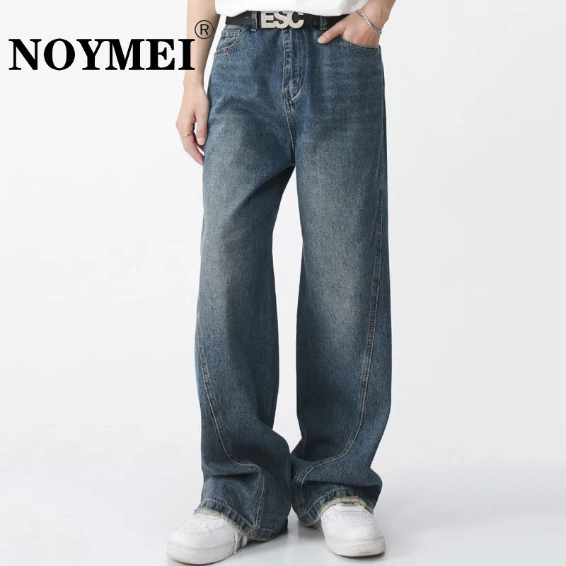 

NOYMEI Men's Pants New Casual Trousers Pocket Design Wide Leg Solid Spring Korean 2023 Fashion Vintage Style Loose Jeans WA1300