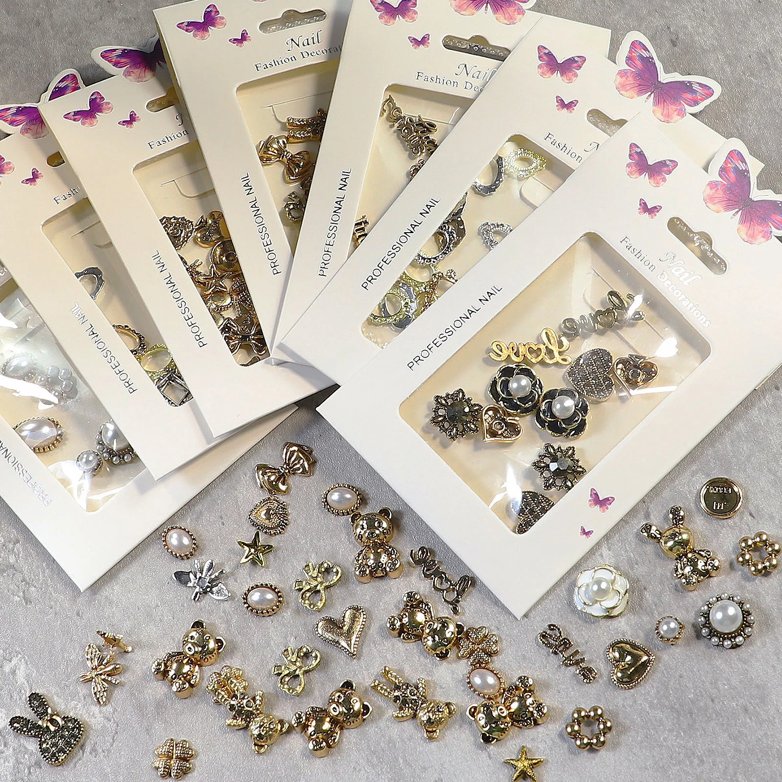 

Mix Various Shapes Metal Pearl Alphabet Bow Bow Tie Alloy Nail Art Rhinestone Ornaments Tips DIY 3D Nail Decoration Salon Supply