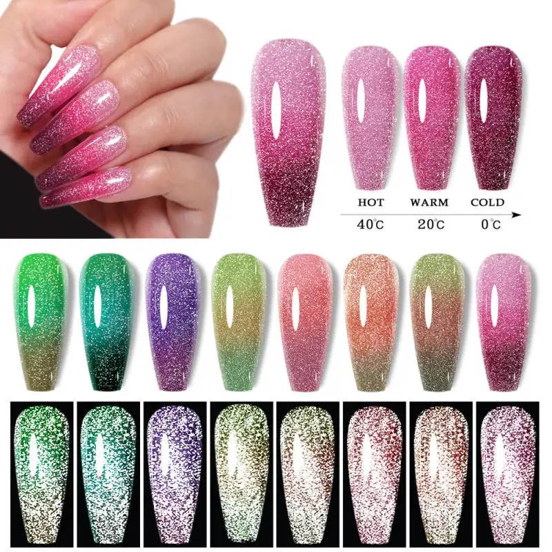 

Temperature Change Aurora Broken Drill Nail Polish Glue Opal Crushed Drill Glue Gradient Nail Glue Soak Off UV Gel Polish
