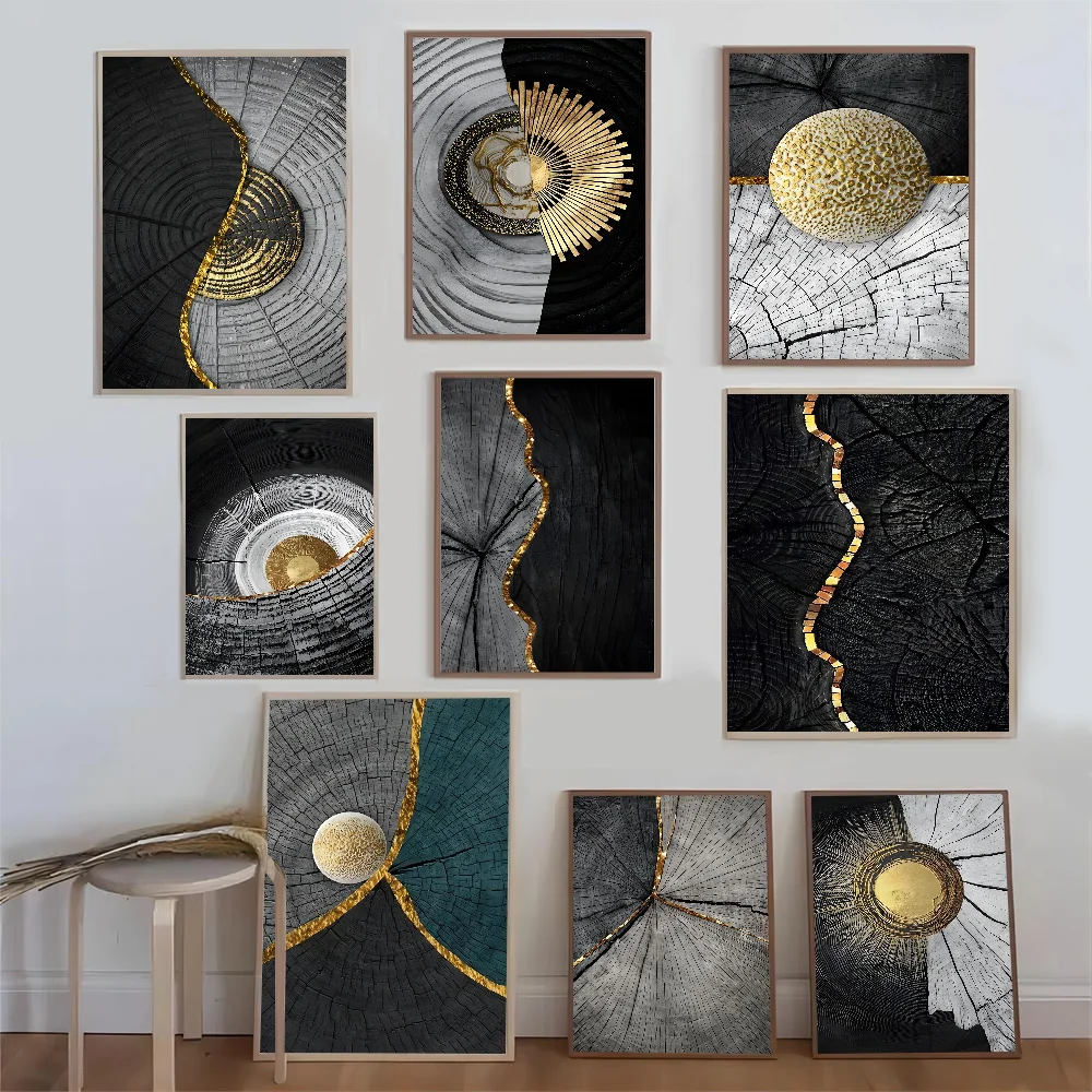 Современный абстрактный золотой постер с текстурой дерева мраморная картина