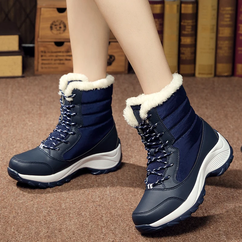 Winter Casual Shoes Warm Women's Walking Boots Hight Top Lace Up Flatform Velvet Ladies Ankle Boots