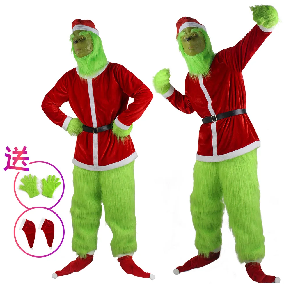Рождественский костюм для мужчин зеленого большого монстра Санты взрослых 7 шт.