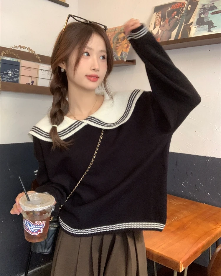 Повседневный вязаный свитер MiiiiX в стиле преппи женские пуловеры утепленный