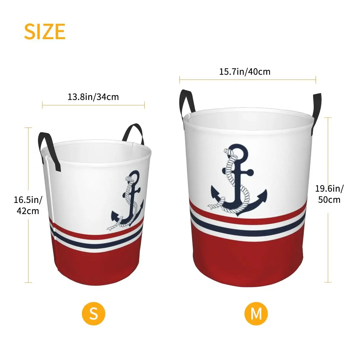 Складная корзина для белья с голубыми якорями в полоску