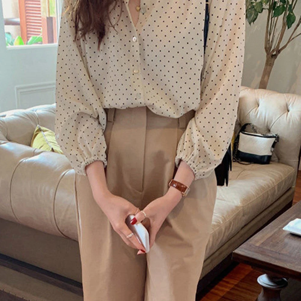 Блузка женская в горошек Повседневная Базовая рубашка с длинными