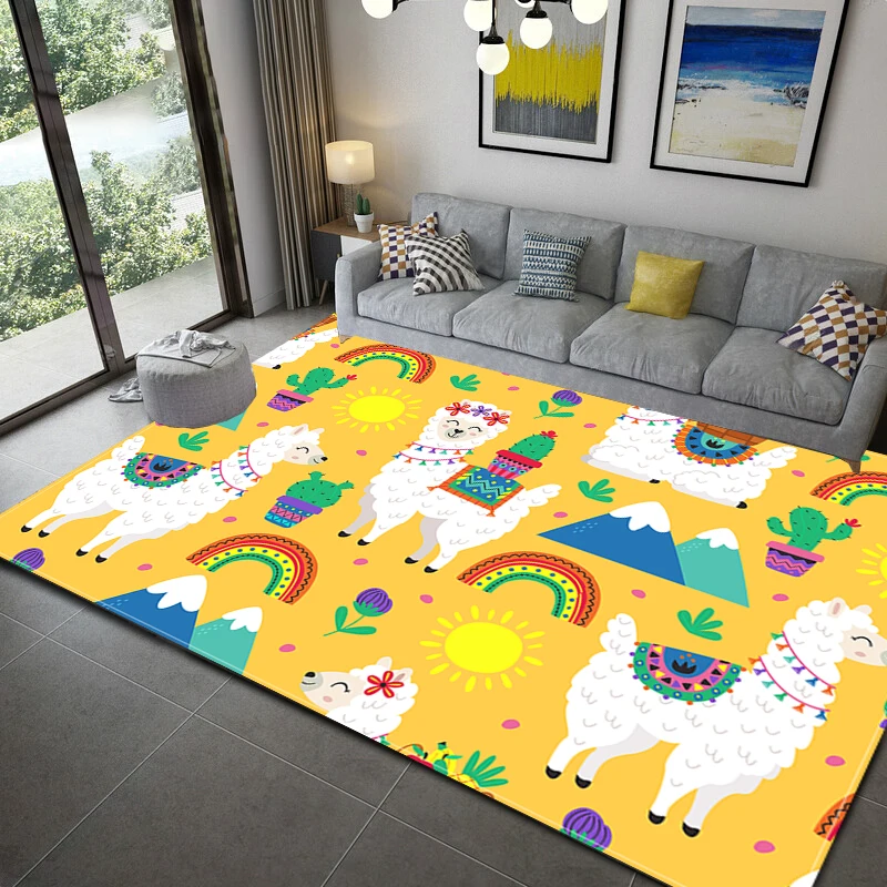 Llama Alpaca Area Rugs Funny Animal Carpet for Living Room Doormat Non Slip Absorbent Floor Mat Children Crawling Rug Fortnite