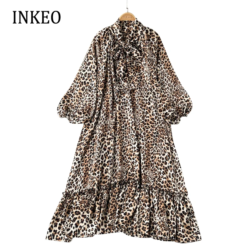 

Платье женское длинное с бантом и рукавами-фонариками, свободного покроя