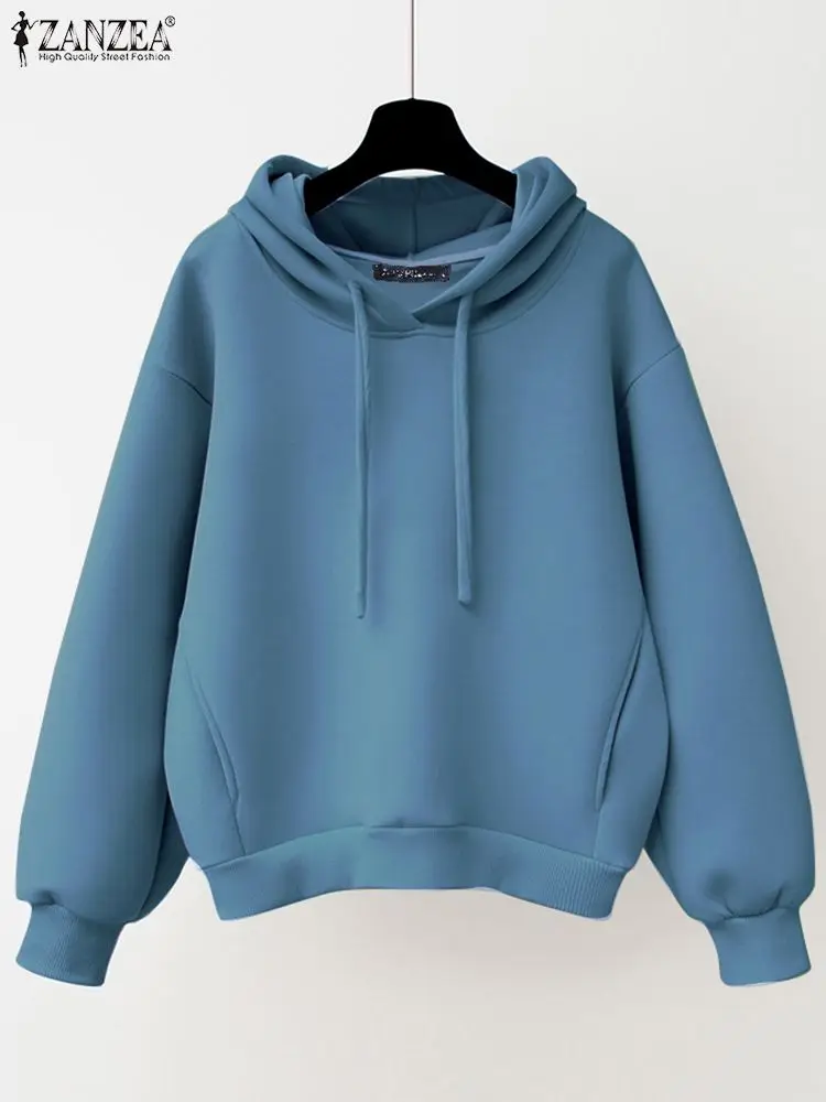 

Свитшот ZANZEA женский с длинным рукавом, Повседневный пуловер на шнуровке, с капюшоном, модная туника с воротником, осень-весна 2023