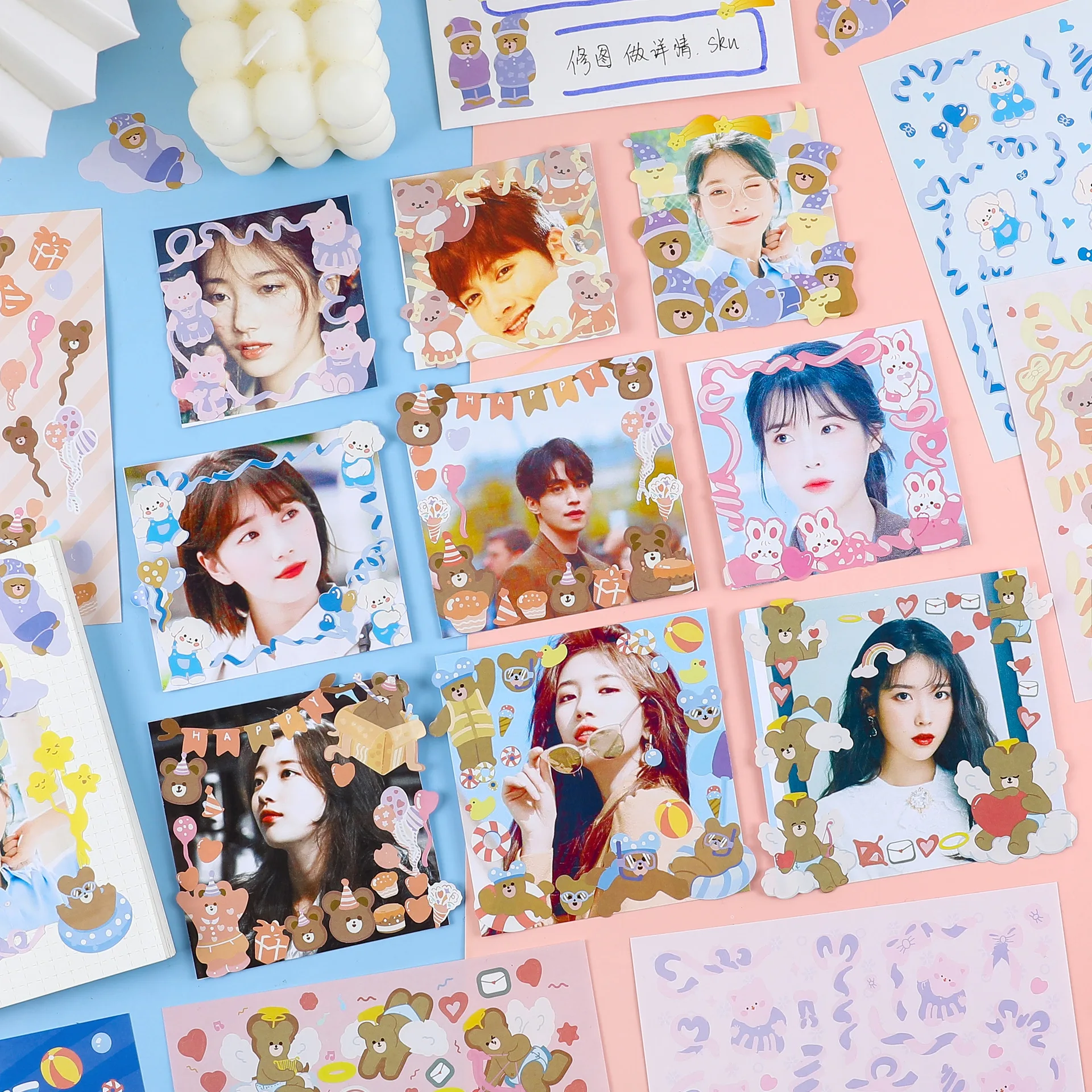 

8pcs Kawaii Ribbon Animal Bear Rabbit Decorative Stickers Scrapbooking Label Diary Album Korean Stationery Art Journal Planner