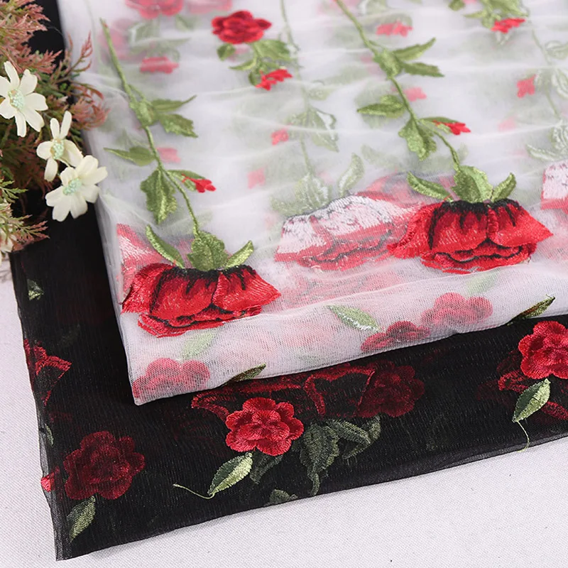 Юбка платье модная ткань хорошо выглядит черная сетка вышивка розы кружевная