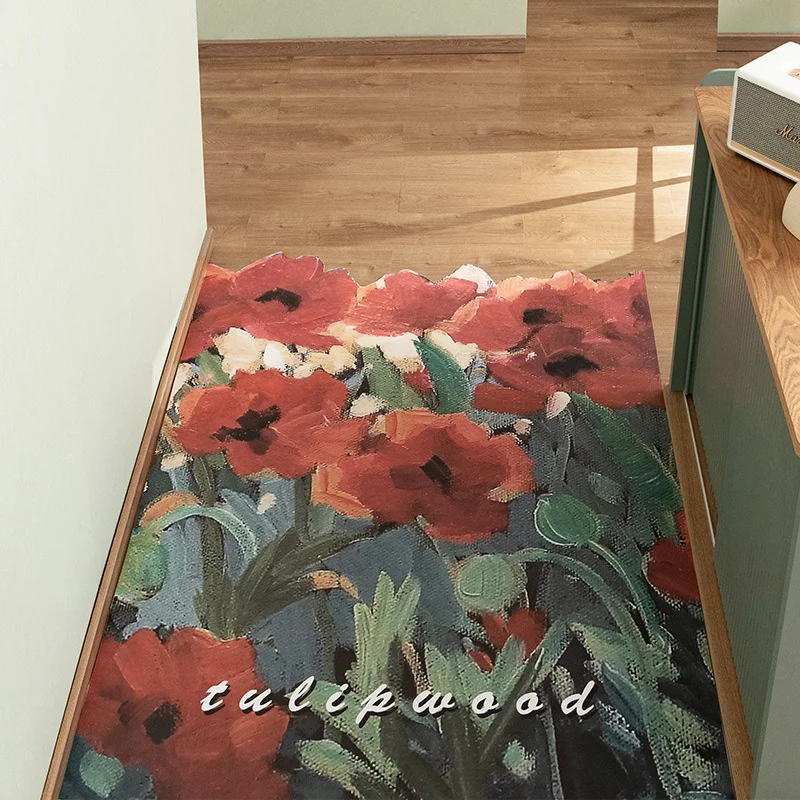 

oil painting door mat for domestic use washable PVC leather door mat non-slipable and cutable