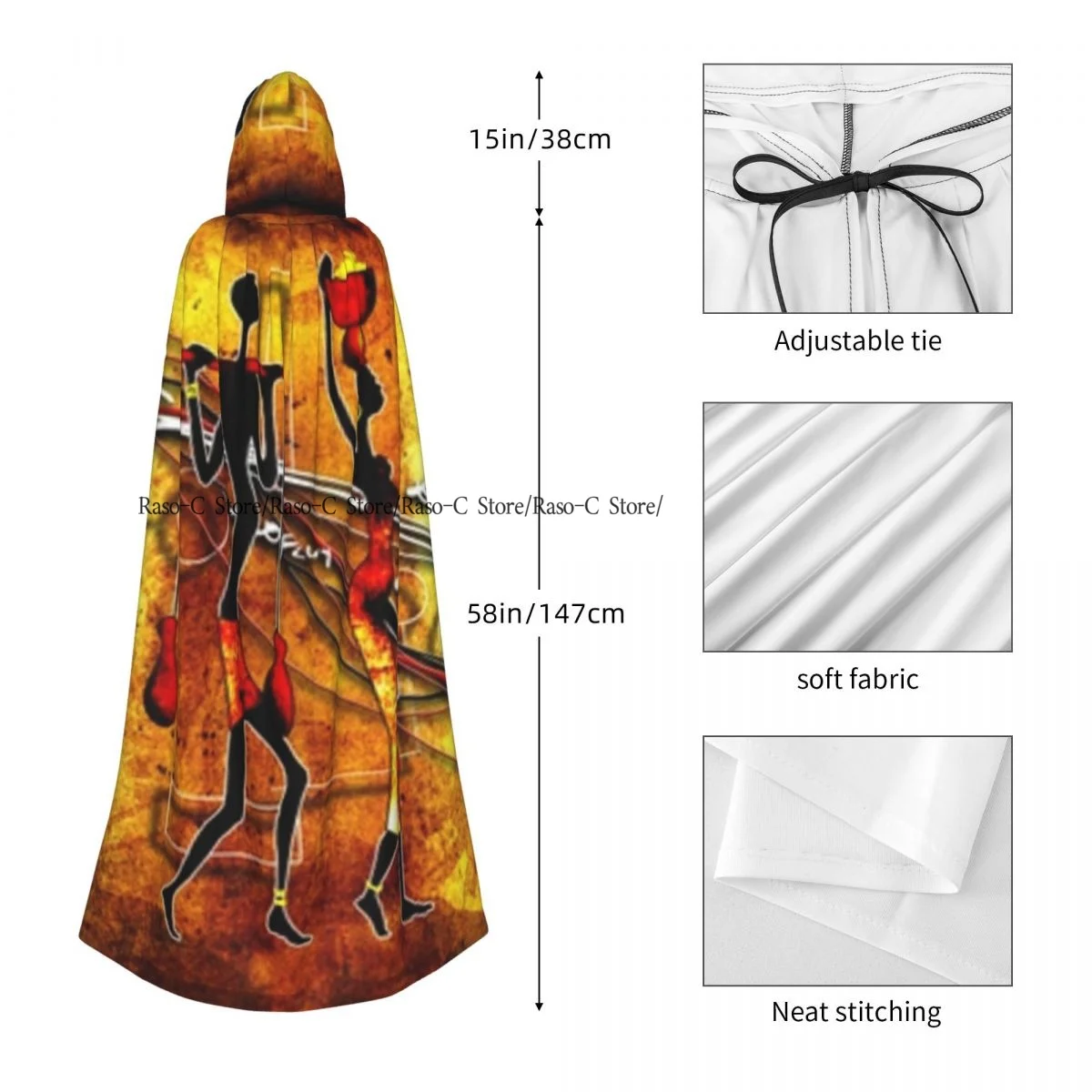 Плащ для взрослых накидка с капюшоном африканский этнический ретро винтажная