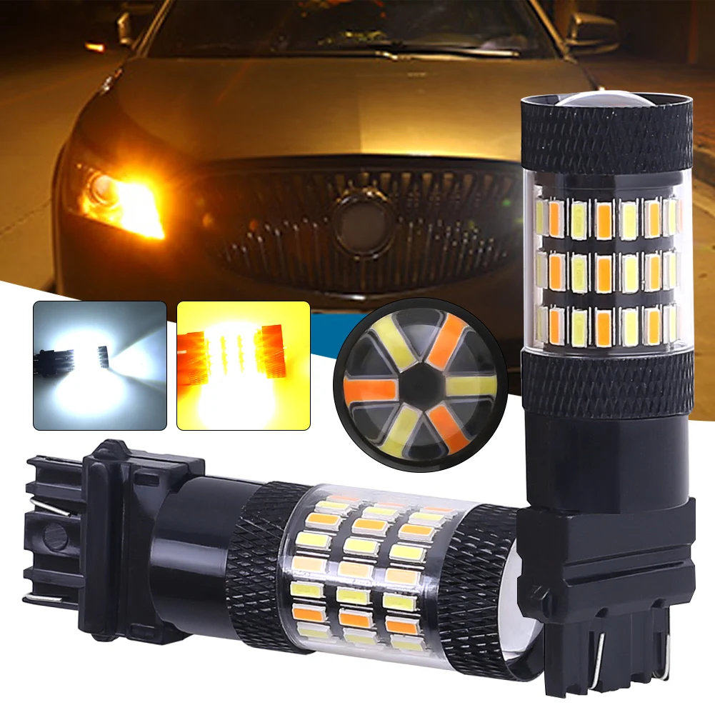 

2Pcs 60W 60SMD Car LED Bulbs Light Bulb Daytime Driving Light Turn Signal White/Amber with Lens Accessorie