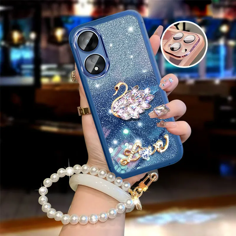 Роскошный Бриллиантовый лебедь для телефона A58 Обложка OPPO A78 A98 A77 A38 Reno7 4G Realme 11