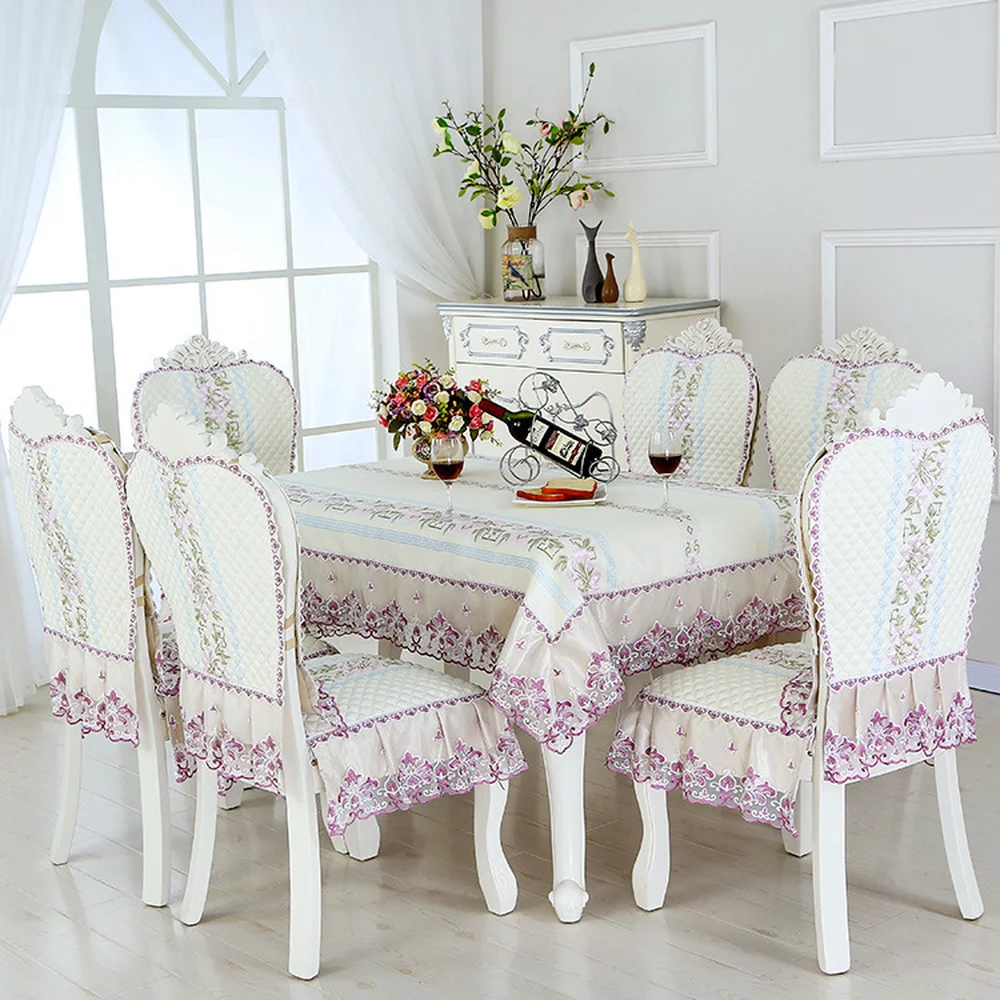 

New Floral Print Lace Europe Cotton Home Kitchen Party Tablecloth Set Suit Table-cloth Rectangular Round Table Cloth Chair Cove