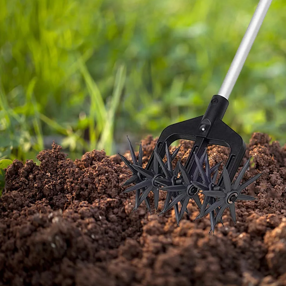 

Lightweight Manual Rotary Cultivator Tool Garden Soil Scarifier with Longer Spikes for Gardeners Accessories