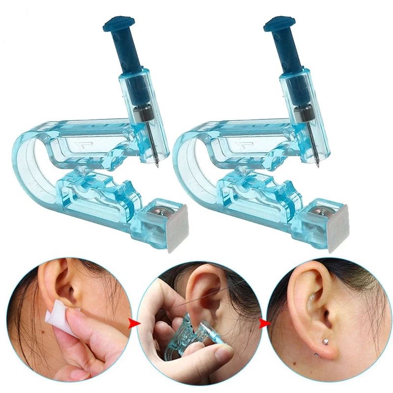 2PCs Healthy Safety Sterile Disposable Body Ear Nose Piercing Gun Ear Piercer Tool Kit +Stainless Steel Metal Stud Earring