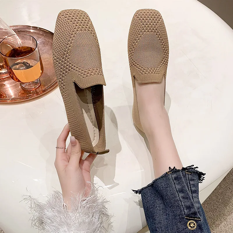 

Weaving Shoes Women's 2023 Spring and Autumn New Breathable Square Head Flat Sole Women's Lazy Single Shoes