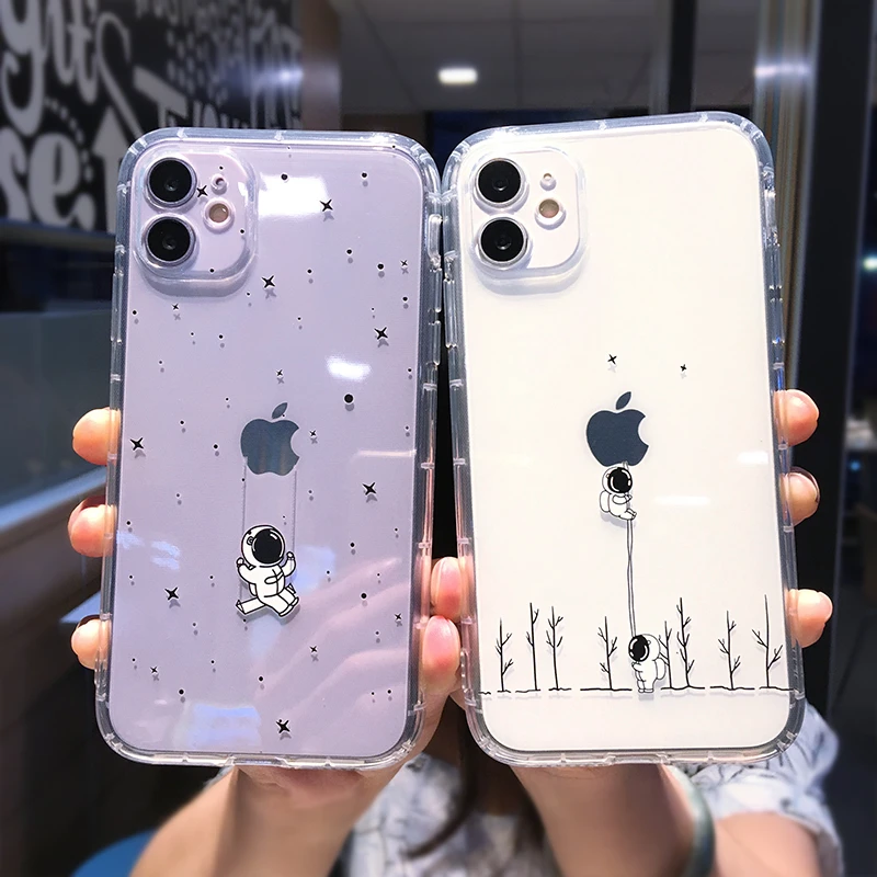 

Cute Cartoon Astronaut Star Space Phone Case For iPhone 11 13 Pro MAX XS XR X 12 Mini 7 8 Plus Clear Soft TPU Shockproof Cover